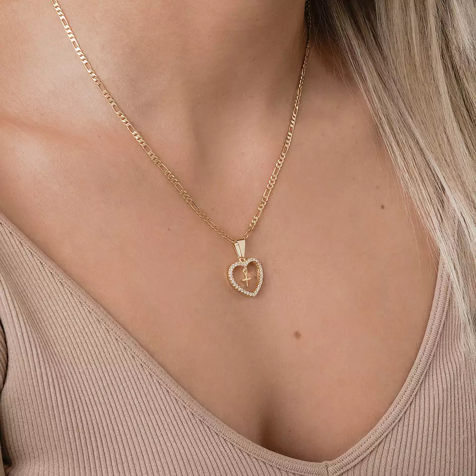 Dije Corazon Circonias + Cruz Mini