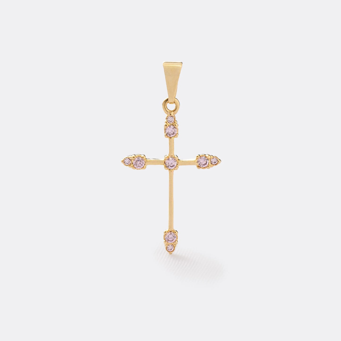 Dije Cruz Tubular 9 circonias ROSADO