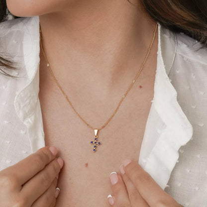 Dije Cruz 6 Circonias Azul