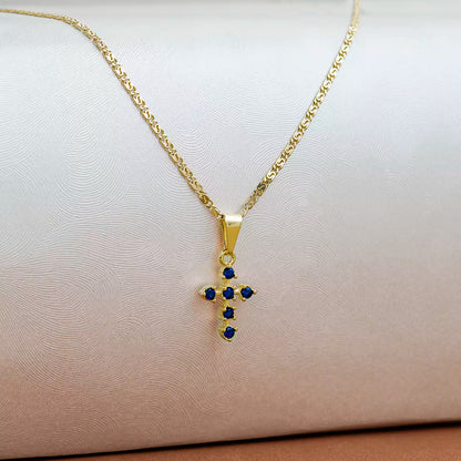 Dije Cruz 6 Circonias Azul