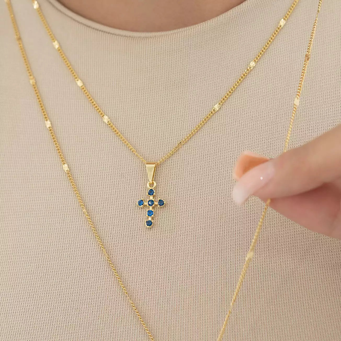 Dije Cruz 6 Circonias Azul