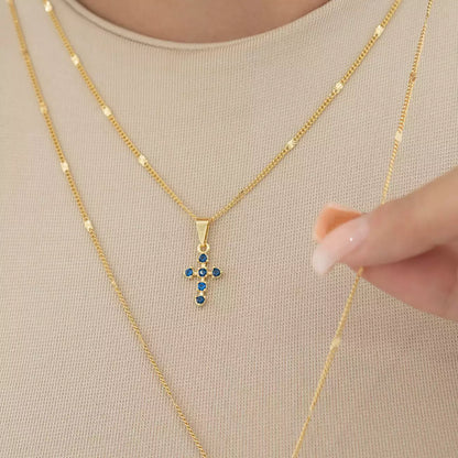 Dije Cruz 6 Circonias Azul