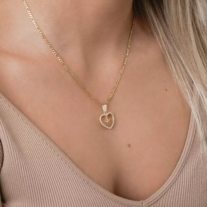 Dije Corazon Circonias + Cruz Mini