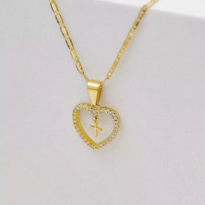 Dije Corazon Circonias + Cruz Mini