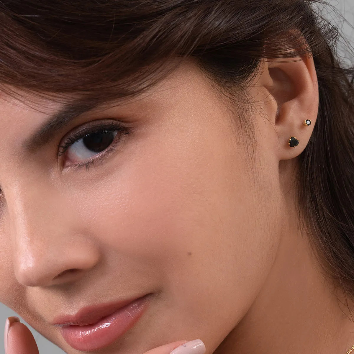 Arete Topo Circonia Corazón NEGRO