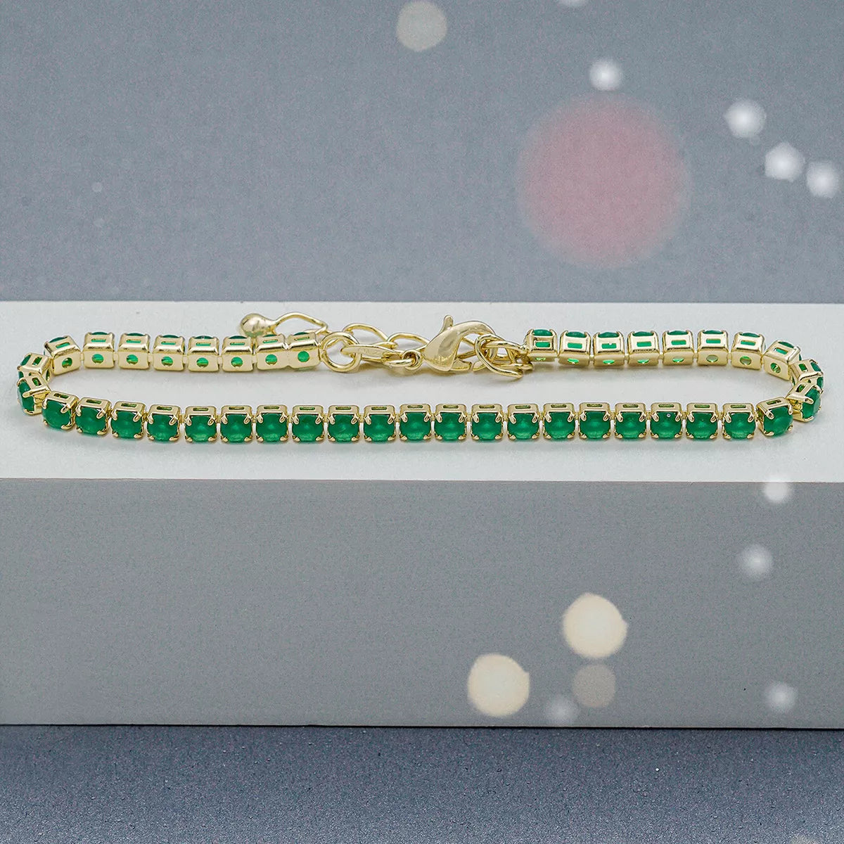 Tobillera Circonias Verde Unisex 22 Cms + Extensor