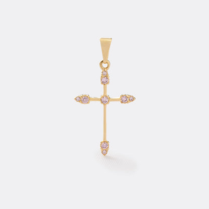 Dije Cruz  Tubular 9 circonias ROSADO