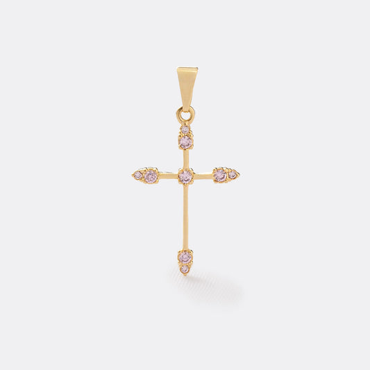 Dije Cruz  Tubular 9 circonias ROSADO