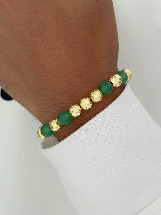 Exclusiva manillas 8mm diamantada con balines en piedra natural jade